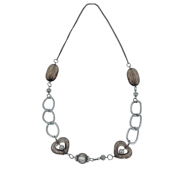 Vintage Crystal Acrylic Gray Fashion Necklaces Heart Pendants Jewelry 13" - Picture 1 of 8